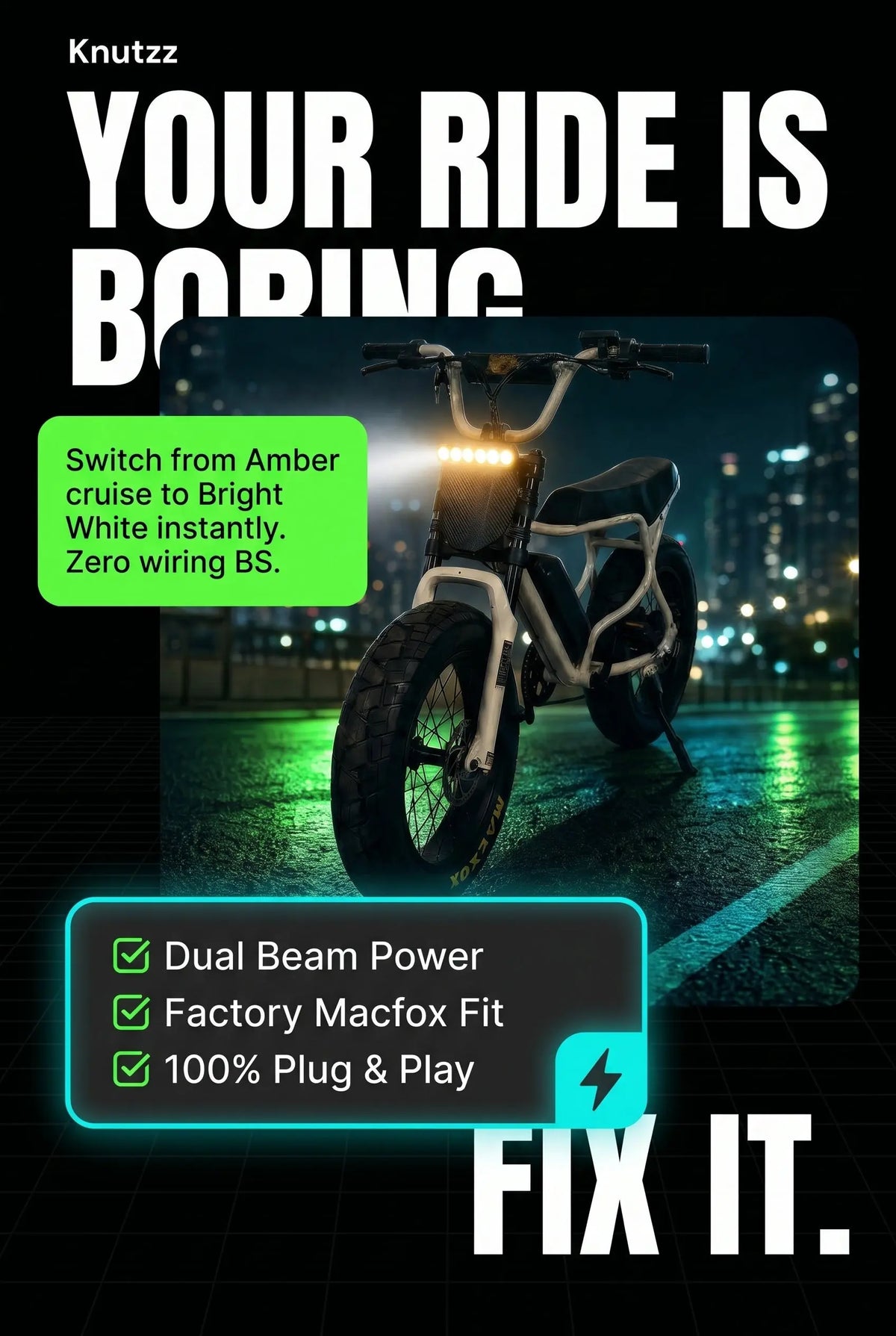Color Changing LED Light Bar for Ebike Knutzz Ebike Lighting and Accessories